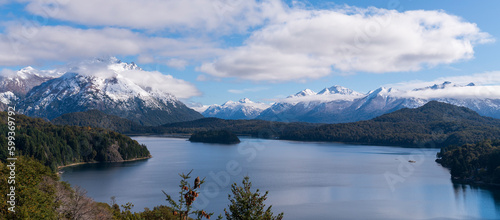 Beautiful Postcard of the Lakes and Mountains of San Carlos de Bariloche, Nahuel Huapi National Park, Patagonia, Argentina.
