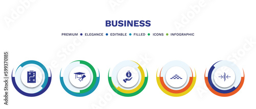 set of business filled icons. business filled icons with infographic template. flat icons such as tactic, graduation ceremony, give money, stack of gold, thin vector.