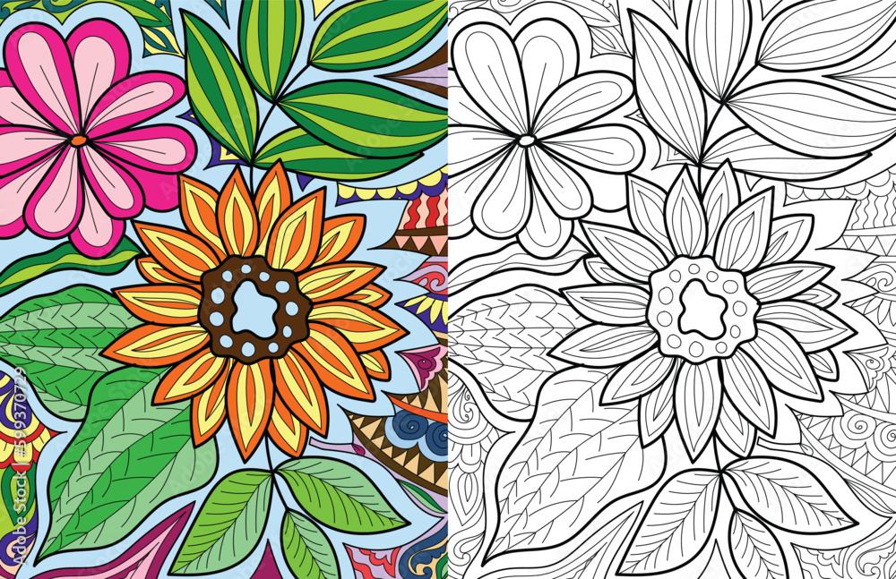 Fototapeta premium Decorative floral mehndi design style coloring book page hand drawn