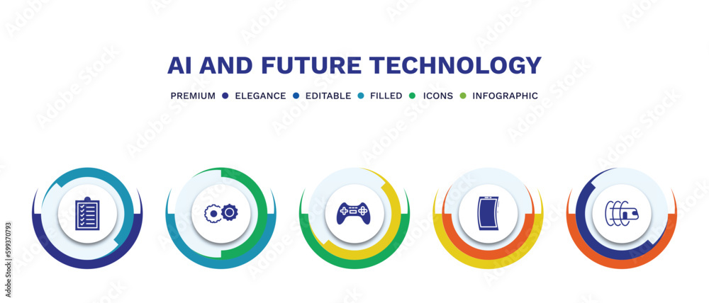 set of ai and future technology filled icons. ai and future technology filled icons with infographic template. flat icons such as check list, hine, gaming, mobile flexible display, hyperloop vector. set of ai and future technology filled icons. ai and future technology filled icons with infographic template. flat icons such as check list, hine, gaming, mobile flexible display, hyperloop vector.