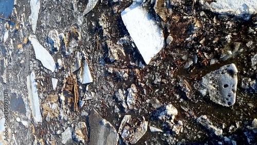 Vertical video of ice drift on the river.