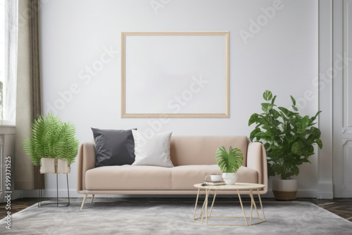 Minimalist Living Room with Blank Horizontal Poster Frame and Organic Elements © Georg Lösch