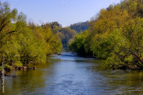 Tuckasegee River view in Dillsboro, North Carolina, USA