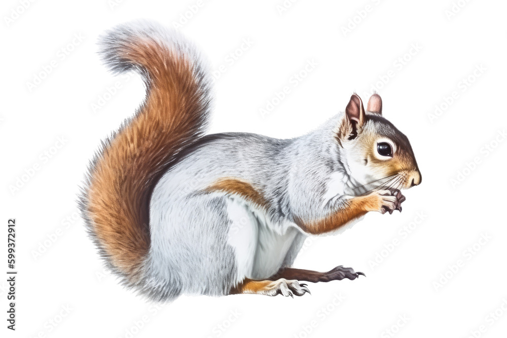  an isolated Grey Squirrel holding a pinecone, preservation, backyard wildlife, Wildlife-themed, photorealistic illustration on a transparent background cutout in PNG. Generative AI