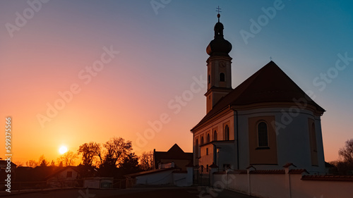Church on a summer sunset at Irlbach, Danube, Straubing-Bogen, Bavaria, Germany