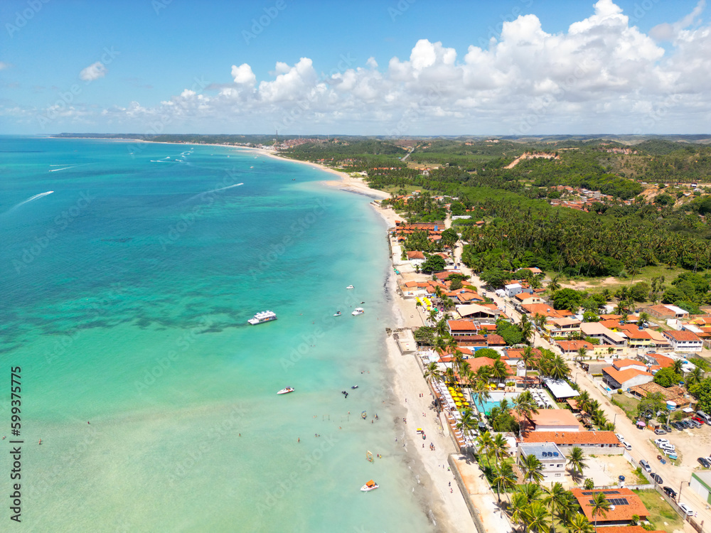 Aerial photo of the Caminho de Moisés on Barra Grande beach in the city of Maragogi, Alagoas, Brazil