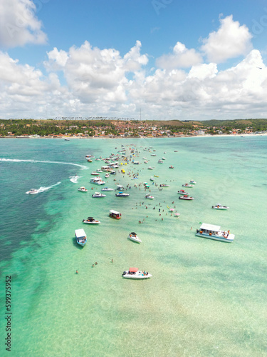 Aerial photo of the Caminho de Moisés on Barra Grande beach in the city of Maragogi, Alagoas, Brazil