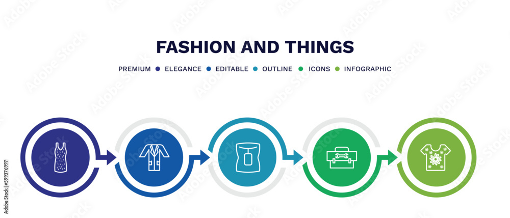 set of fashion and things thin line icons. fashion and things outline icons with infographic template. linear icons such as tinge, lab coat, neck gaiter, small toolbox, t shirt with flowers vector. set of fashion and things thin line icons. fashion and things outline icons with infographic template. linear icons such as tinge, lab coat, neck gaiter, small toolbox, t shirt with flowers vector.
