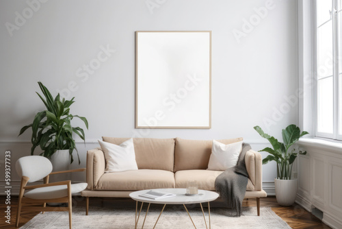 Bright and Airy Living Room with Blank Horizontal Poster Frame and Organic Decor © Georg Lösch