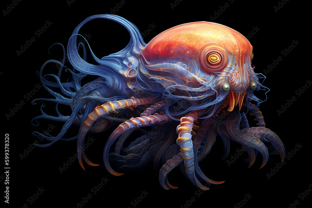 Deep sea creatures, created with Generative AI Content ilustração do ...