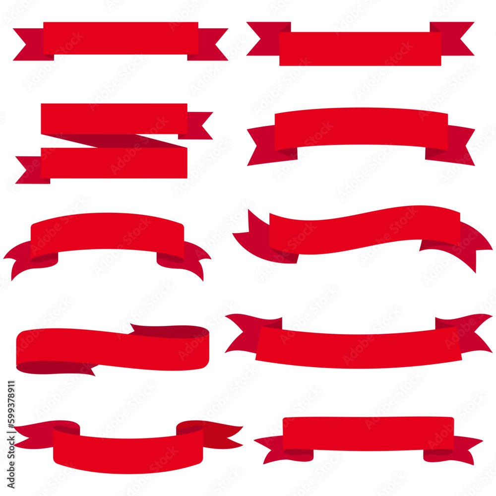red ribbons set, pack of ten red ribbons without text to fill in