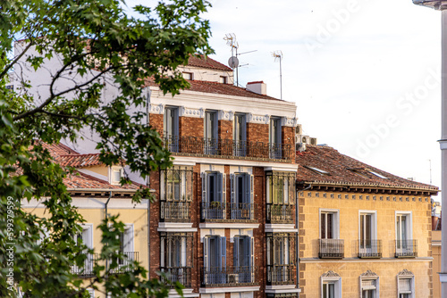 Madrilenian building facade on a sunny, warm day