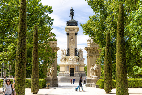 The monument in the retiro park in Madrid on a warm and sunny day