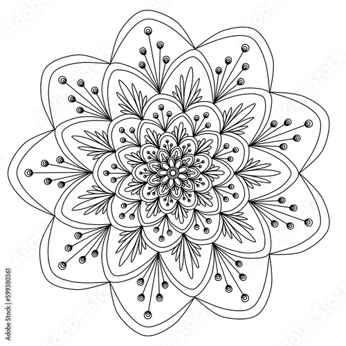 Abstract floral mandala with lots of  detailes for coloring. Mandala circles withou color  black and white patterns for relaxing and art therapy