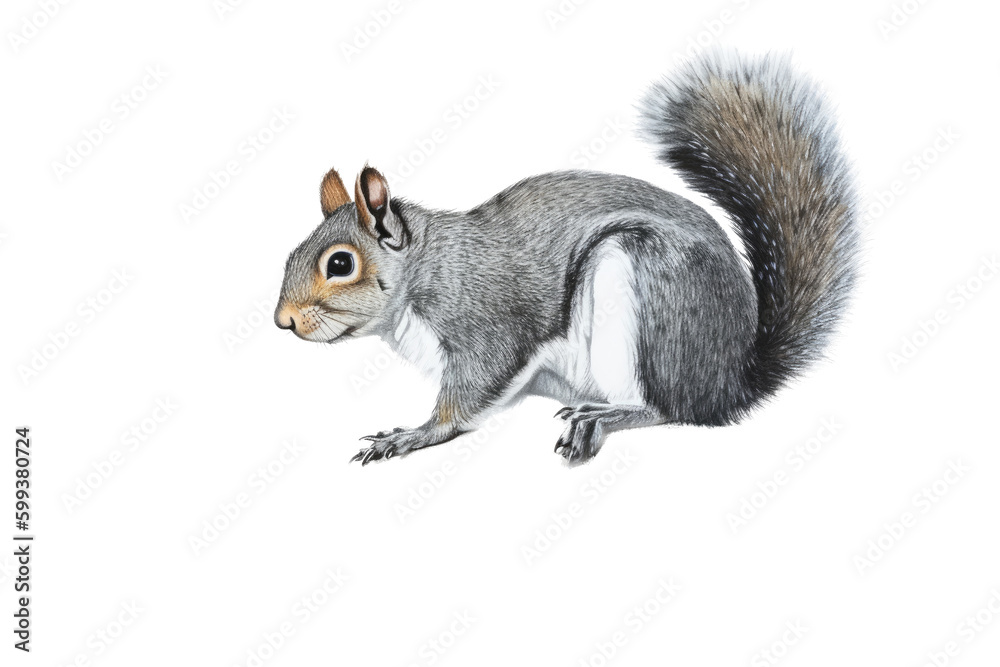 Obraz premium an isolated Grey Squirrel, running, jumping, and sitting. Preservation, backyard wildlife, Wildlife-themed, photorealistic illustration on a transparent background cutout in PNG. generative ai