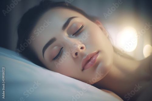 Frau schlafend und entspannt im Bett, ai generativ photo