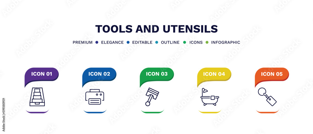 set of tools and utensils thin line icons. tools and utensils outline icons with infographic template. linear icons such as tray for papers, print button, piston on, bath tub, key ring vector. set of tools and utensils thin line icons. tools and utensils outline icons with infographic template. linear icons such as tray for papers, print button, piston on, bath tub, key ring vector.