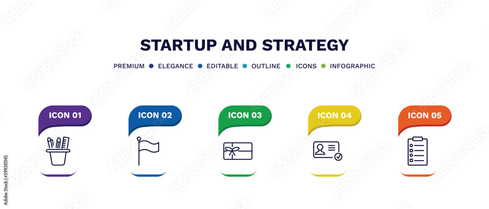 set of startup and strategy thin line icons. startup and strategy outline icons with infographic template. linear icons such as stationery, success flag, gift voucher, identity, procedure vector. set of startup and strategy thin line icons. startup and strategy outline icons with infographic template. linear icons such as stationery, success flag, gift voucher, identity, procedure vector.