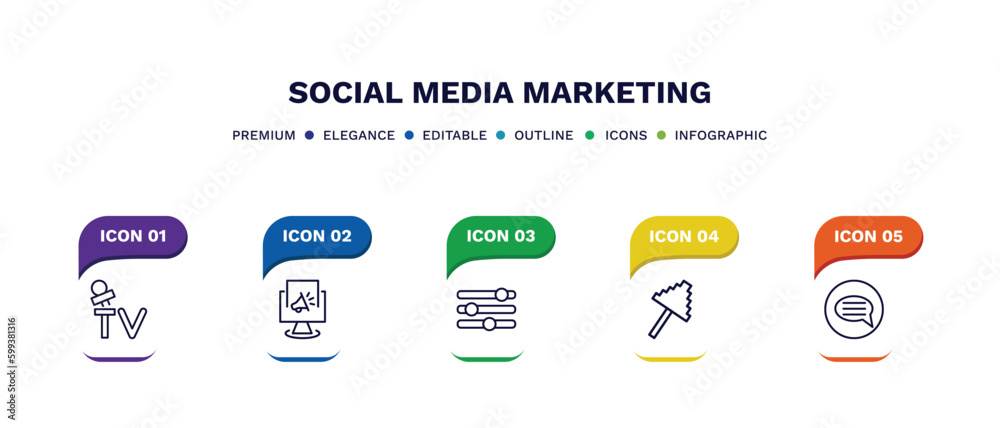 set of social media marketing thin line icons. social media marketing outline icons with infographic template. linear icons such as mass media, digital marketing, options, pixelated, suggestion set of social media marketing thin line icons. social media marketing outline icons with infographic template. linear icons such as mass media, digital marketing, options, pixelated, suggestion