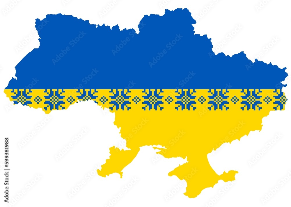 Blue and yellow illustration of Ukrainian map, Symbol of Ukraine