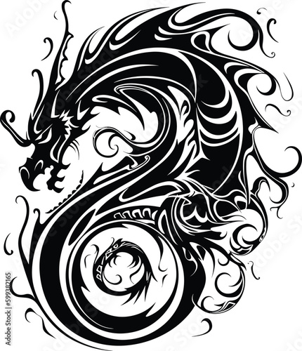 Dragon tatto design. Vector illustration. dragon tribal