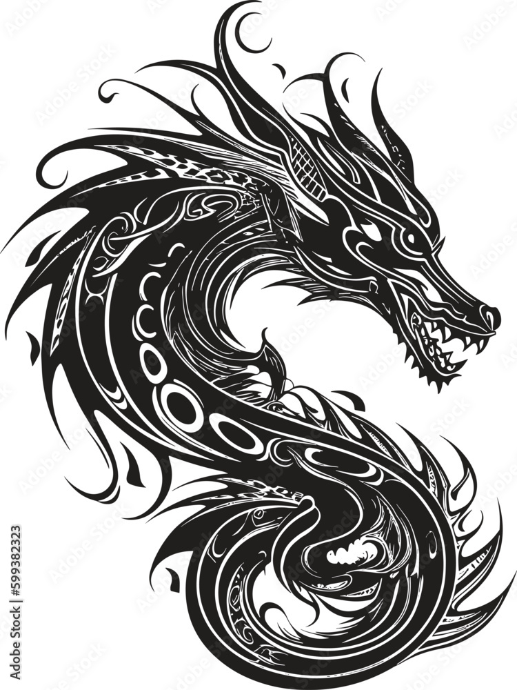 Fototapeta premium Dragon tatto design. Vector illustration. dragon tribal