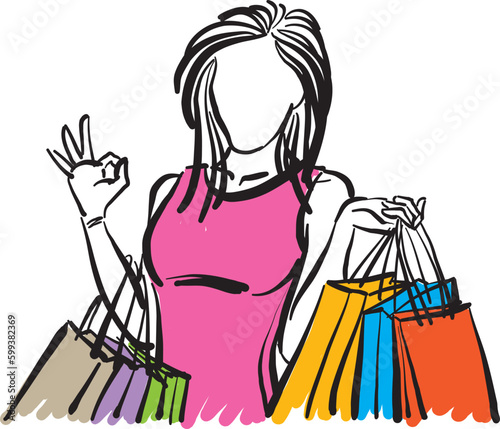 shopping pretty woman having fun shopping bags vector illustration