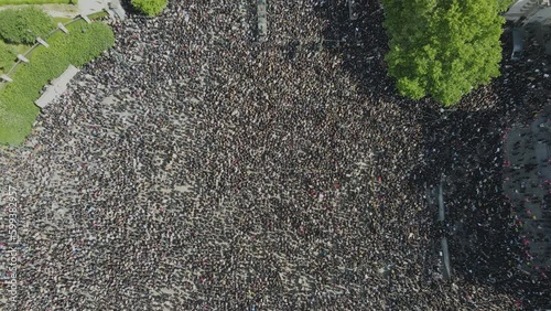 Top down flyover of massive crowd of people at BLM protest