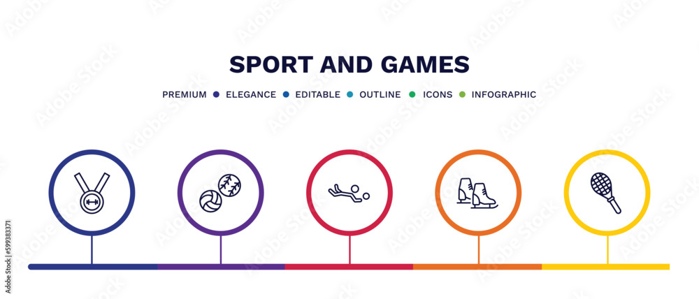 set of sport and games thin line icons. sport and games outline icons with infographic template. linear icons such as weight lifting medal, balls, volleyball motion, ice skates, squash vector. set of sport and games thin line icons. sport and games outline icons with infographic template. linear icons such as weight lifting medal, balls, volleyball motion, ice skates, squash vector.