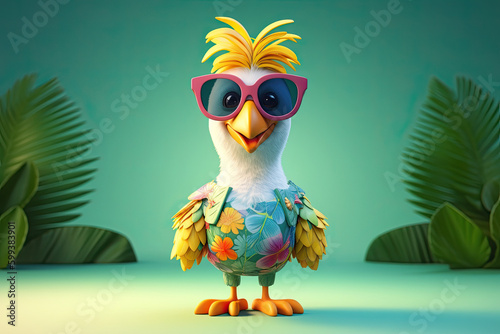 Cute Cartoon Chicken Wearin...