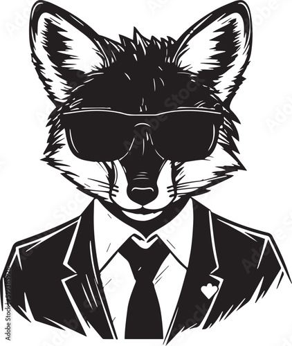 Fox in a business suit and sun glasses Vector Illustration, SVG