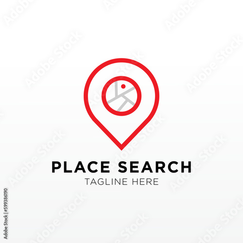 Free Download Place search logo. address pointer and loupe. Travel agency and location map vector. - GFXLoad