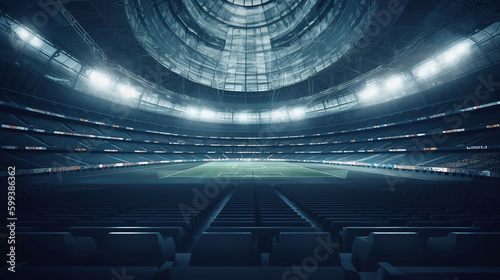 empty stadium with steps and spotlights. Generative Ai