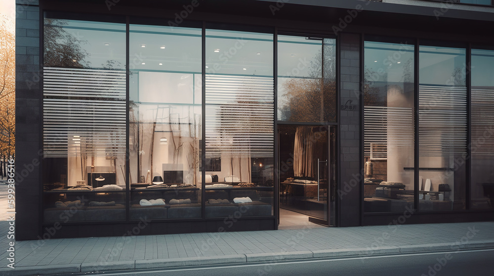 Stylish Contemporary Shop Facade with Large Glass. Generative Ai