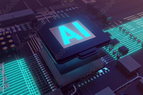 3d Render of chips using artifficial intelligence photo