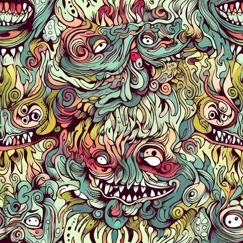 Abstract Comic Monster Seamless Pattern ,  Generative AI