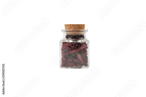 Dried beetroot slices in a glass jar isolated on white background. food ingredient.