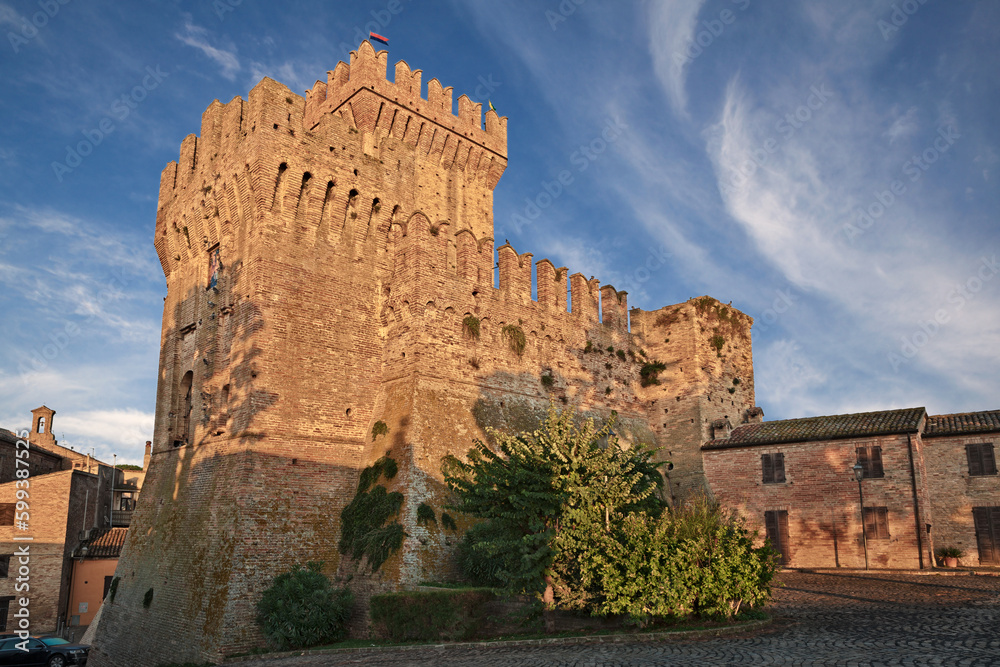 Offagna, Ancona, Marche, Italy: view of the ancient castle keep in the picturesque nedieval village