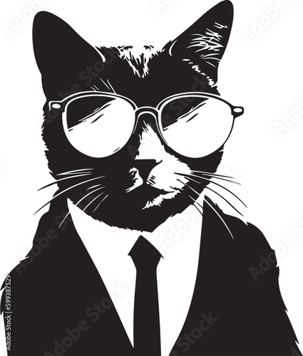Cat in a business suit and sun glasses Vector Illustration, SVG