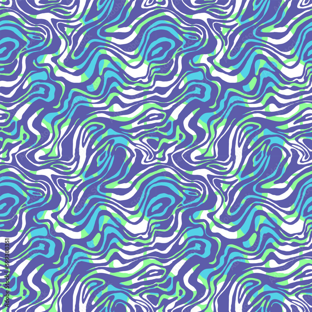 Wavy swirl vector seamless pattern Hand drawn 1970 vector illustration.