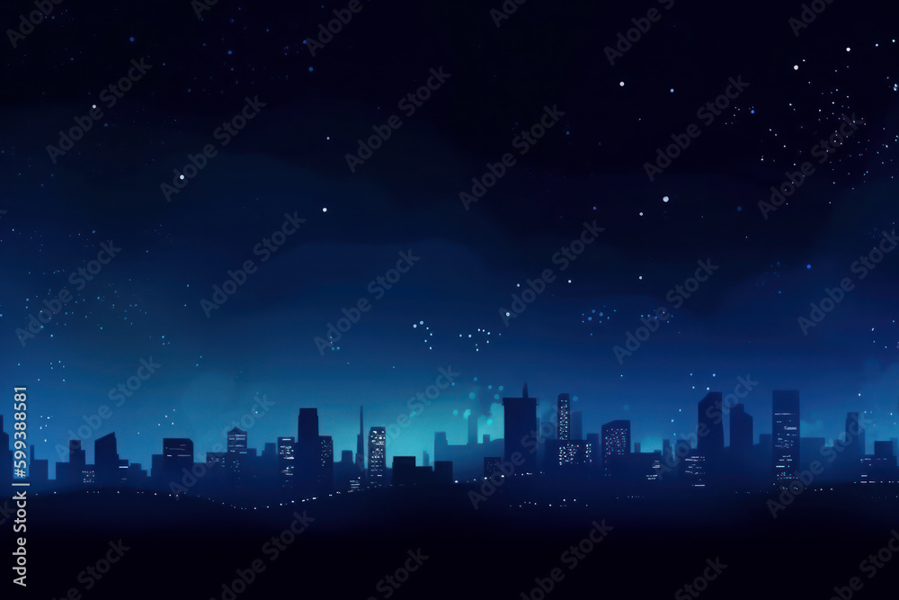 blue texture of the night city. Modern skyscrapers, panorama of high-rise buildings, urban background. ai generative