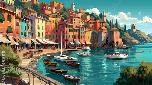 Fotografia Illustration of beautiful view of Portofino, Italy