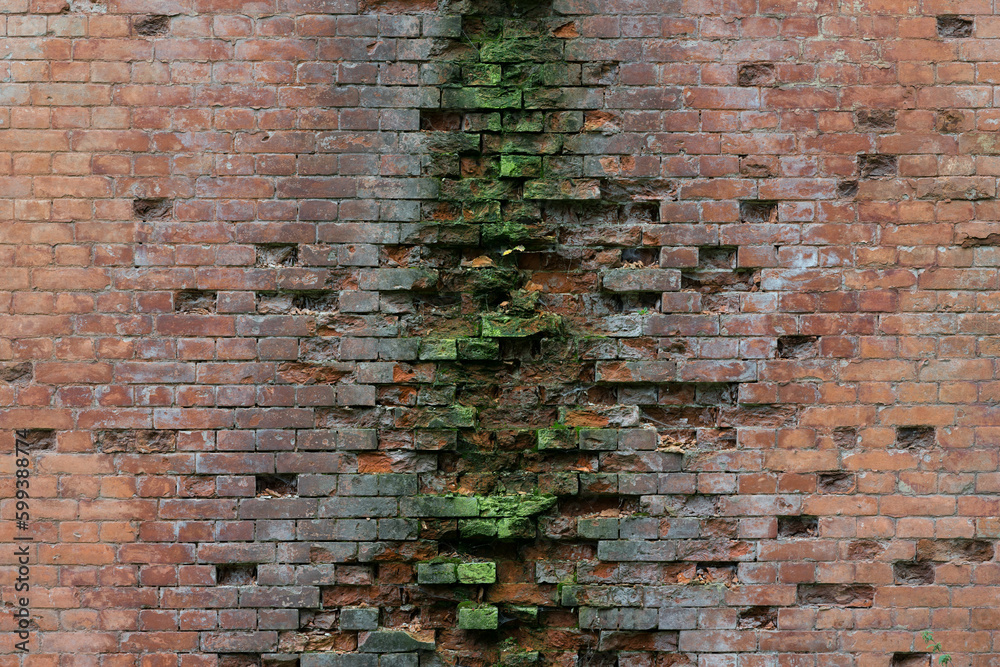 Fototapeta premium Stary zniszczony mur z czerwonych cegieł