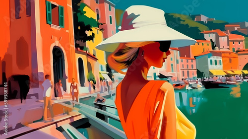 Fotografiet Illustration of beautiful view of Portofino, Italy