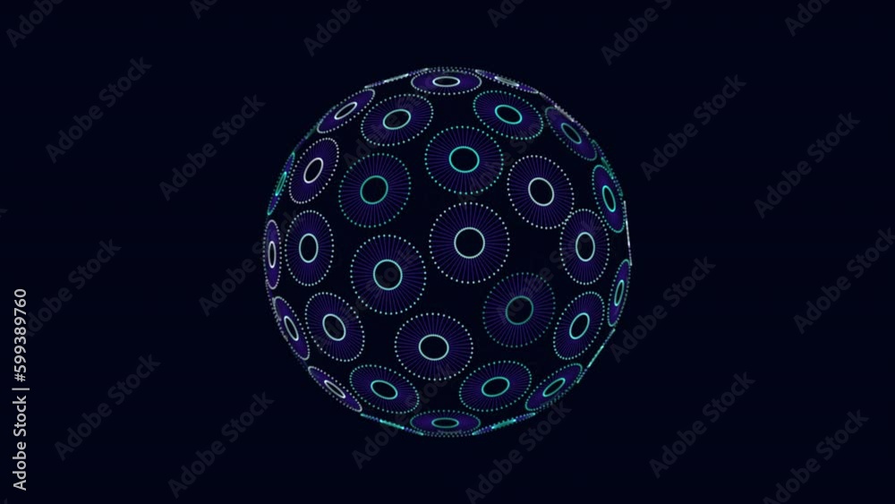 Futuristic geometric sphere with neon rings on black gradient, motion abstract corporate, futuristic and sci-fi style background Futuristic geometric sphere with neon rings on black gradient, motion abstract corporate, futuristic and sci-fi style background