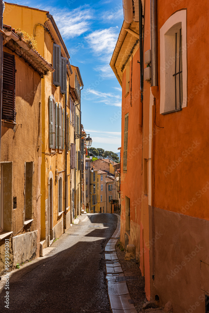 Colorful street in the old town of Hyeres (Hyères), France