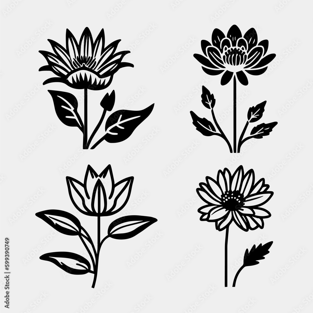 Water lily hand drawn set black and white Water lily hand drawn set black and white