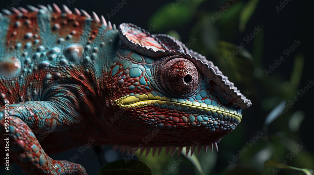 Obraz premium Chromatic chameleon, up close Generative AI