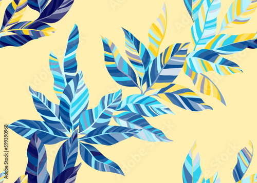 Beautiful striped leafage seamless wallpaper design. Simple floral summer fas...