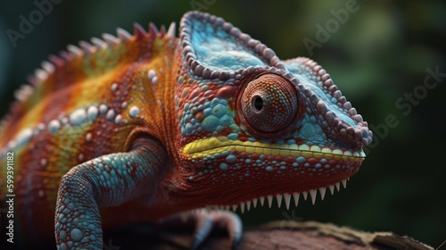 closeup of a colorful chameleon lizard Generative AI © Jawed Gfx